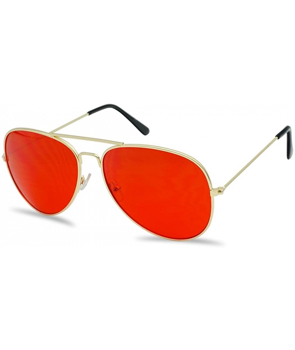 Round Classic Aviator Sunglasses Metal Frame Color Therapy Tinted Lens Eyeglasses - Gold Frame - Red - CF18HSHTQGL $13.00