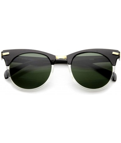 Rimless Retro Mod Fashion High Temple Riveted Round Cat Eye Sunglasses - Black-clear Green - CH11YEJ6IQZ $14.37