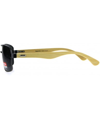 Rectangular Mens Color Mirror Metal Pilots Officer Bamboo Wood Arm Sunglasses - Gunmetal Black - C2180AQLC53 $11.00