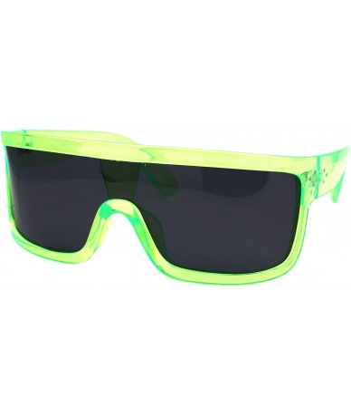 Oversized Futuristic Shield Sunglasses Flat Top Curved Sides Goggle Style Shades UV 400 - Green - CV1994GXMGS $25.31