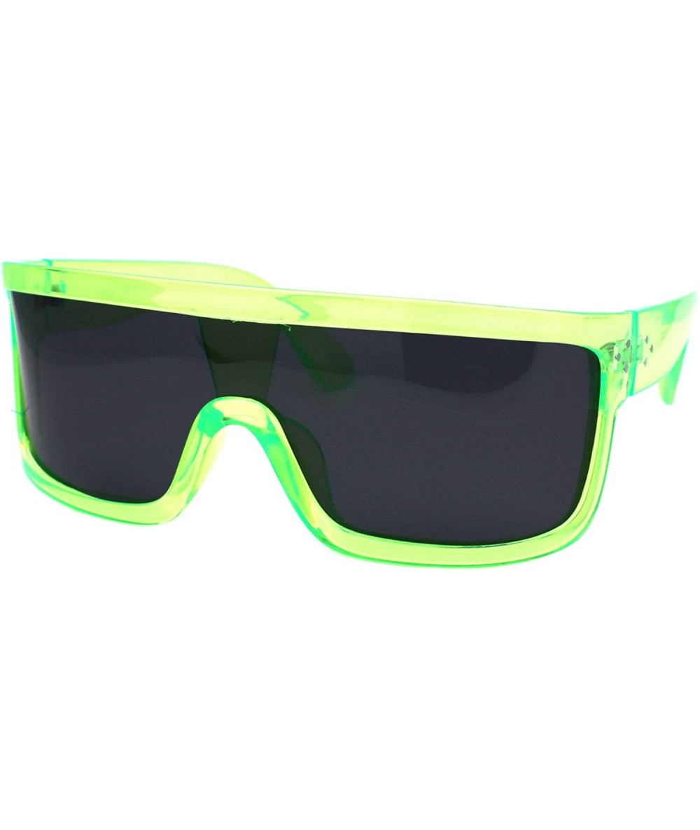 Oversized Futuristic Shield Sunglasses Flat Top Curved Sides Goggle Style Shades UV 400 - Green - CV1994GXMGS $10.47