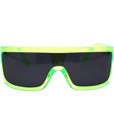 Oversized Futuristic Shield Sunglasses Flat Top Curved Sides Goggle Style Shades UV 400 - Green - CV1994GXMGS $25.31