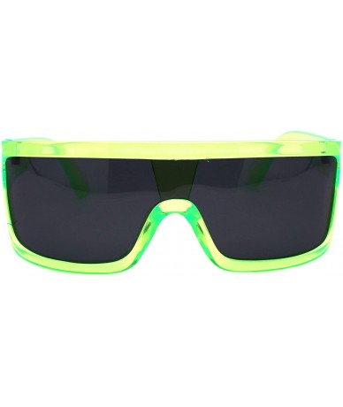 Oversized Futuristic Shield Sunglasses Flat Top Curved Sides Goggle Style Shades UV 400 - Green - CV1994GXMGS $10.47