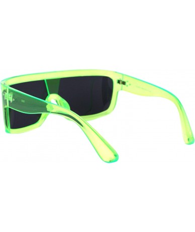 Oversized Futuristic Shield Sunglasses Flat Top Curved Sides Goggle Style Shades UV 400 - Green - CV1994GXMGS $25.31