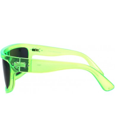 Oversized Futuristic Shield Sunglasses Flat Top Curved Sides Goggle Style Shades UV 400 - Green - CV1994GXMGS $25.31