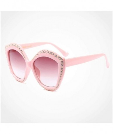 Cat Eye Crystal Diamond Frame Cat Eye Sunglasses for Women UV400 - C7 Pink Wine - CO1989QCGEL $14.97