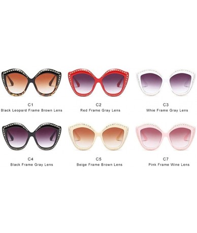 Cat Eye Crystal Diamond Frame Cat Eye Sunglasses for Women UV400 - C7 Pink Wine - CO1989QCGEL $14.97