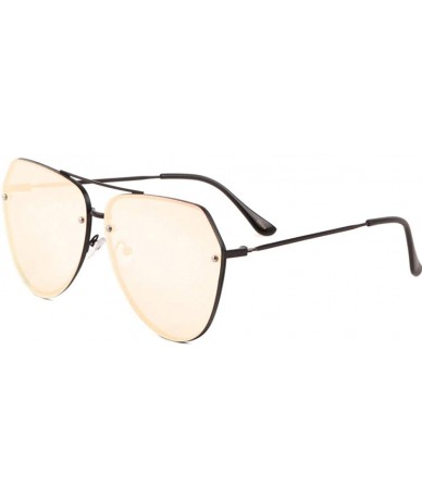 Aviator Rimless Black Frame Color Mirror Thick Lens Geometric Aviator Sunglasses - Pink - CD1987HSO2Q $11.88