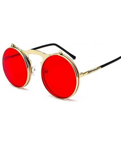 Round Metal Steampunk Sunglasses Men Women Round Glasses Retro Frame Vintage Sun Glasses Male - Blackred - CM198XUD5KU $11.62