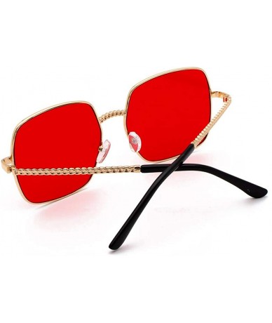 Semi-rimless Polarized Sunglasses-Men Women Metal Frame Sunglasses Gradient Mirrored Lens Fashion Square Eyewear - Rd - CC196...