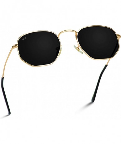 Square Geometric Round Gold Frame Retro Sunglasses - Gold Frame/Black Lens - CX184XL2UZ5 $34.16