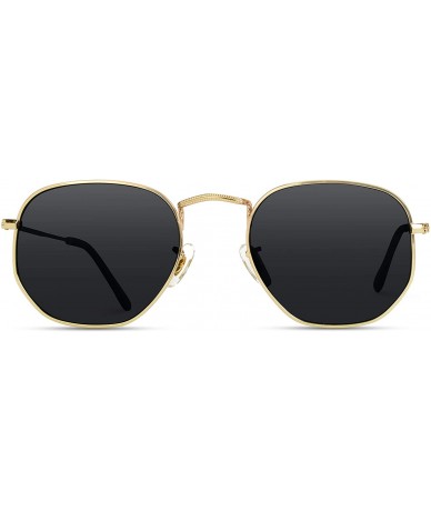 Square Geometric Round Gold Frame Retro Sunglasses - Gold Frame/Black Lens - CX184XL2UZ5 $22.93