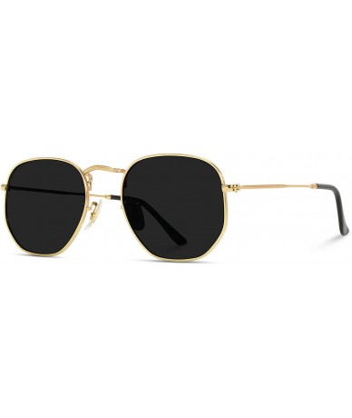 Square Geometric Round Gold Frame Retro Sunglasses - Gold Frame/Black Lens - CX184XL2UZ5 $22.93