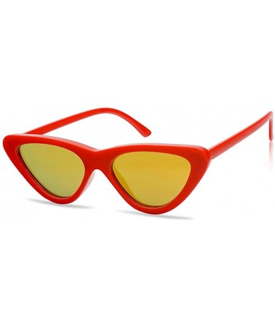 Cat Eye Women's Small Narrow Retro Color Transparent Designer Lolita Cat-Eye Sun Glasses - Red Frame - Sunrise Mirror - C218E...
