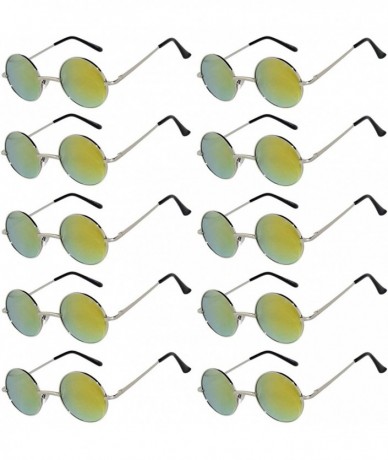Goggle 10 Pack Round Retro Vintage Circle Style Sunglasses Colored Small Metal Frame - 43_mirror_silver_yellow_10_pairs - C81...