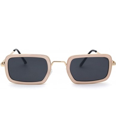 Rectangular Dad Shade Double Rim Narrow Rectangle Sunglasses - Gold Beige Black - CZ196IIS3SD $11.90