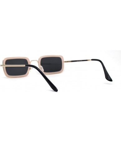 Rectangular Dad Shade Double Rim Narrow Rectangle Sunglasses - Gold Beige Black - CZ196IIS3SD $11.90