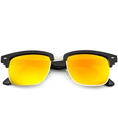 Rimless Square Semi Rimless Half Frame w/Flash Color Mirrored Lens Sunglasses - Black-silver Fire - C311XUNT6H9 $12.97