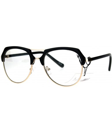 Aviator Vintage Retro Fashion Clear Lens Glasses Womens Designer Style Eyewear - Black Gold - CK18674RWWE $24.83