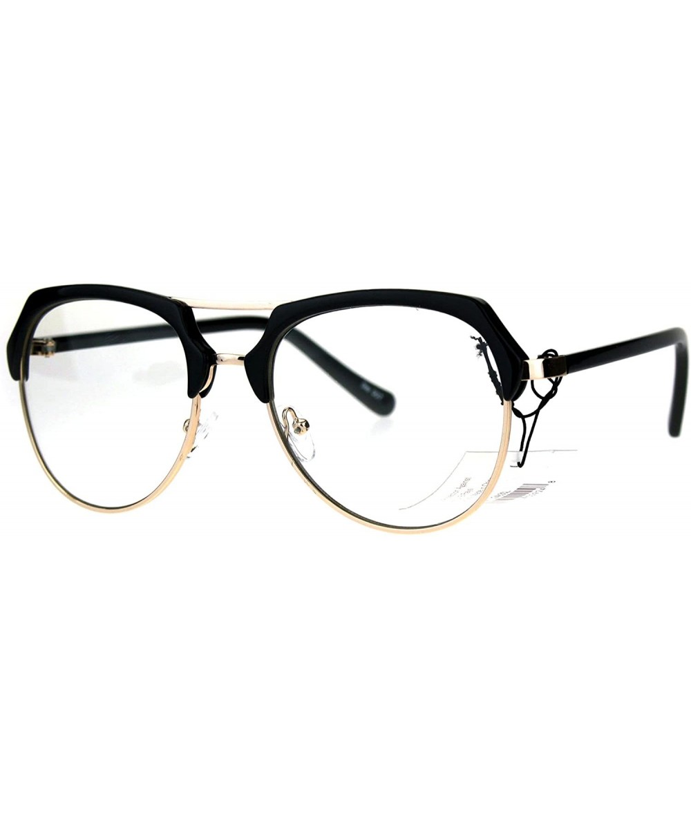 Aviator Vintage Retro Fashion Clear Lens Glasses Womens Designer Style Eyewear - Black Gold - CK18674RWWE $11.68