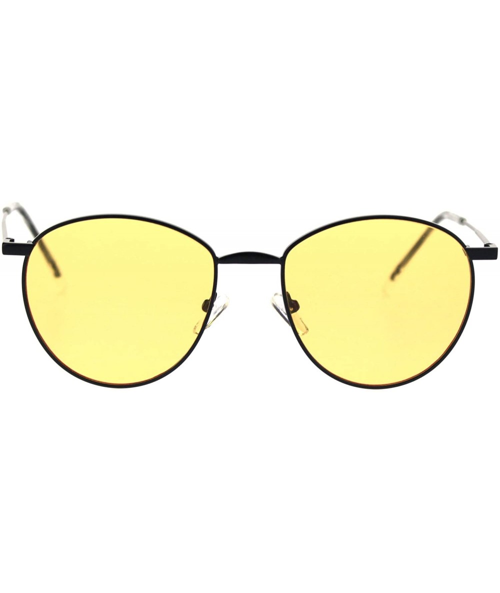 Round Round Oval Sunglasses Vintage Unisex Fashion Thin Metal Frame Flat Lens - Black (Yellow) - CG18YWNAC76 $9.72