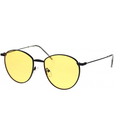 Round Round Oval Sunglasses Vintage Unisex Fashion Thin Metal Frame Flat Lens - Black (Yellow) - CG18YWNAC76 $9.72