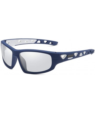 Semi-rimless Mens Polarized Photochromic Sports Sunglasses Cycling Sun Glasses Eyewear - Blue White 1 - CA18YR9ZXL8 $15.76