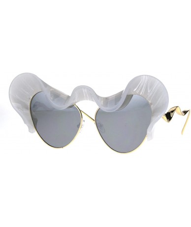 Oversized Womens Sunglasses Oversized Unique Wavy Cloud Top Cateye Frame Mirror Lens - Frost White (Silver Mirror) - C41874TO...