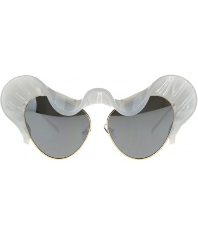 Oversized Womens Sunglasses Oversized Unique Wavy Cloud Top Cateye Frame Mirror Lens - Frost White (Silver Mirror) - C41874TO...