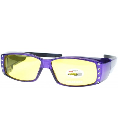 Rectangular Womens Fit Over Glasses Polarized Yellow Lens Rhinestone Sunglasses - Purple - CJ1880N0KQR $12.57