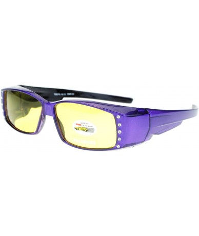 Rectangular Womens Fit Over Glasses Polarized Yellow Lens Rhinestone Sunglasses - Purple - CJ1880N0KQR $12.57