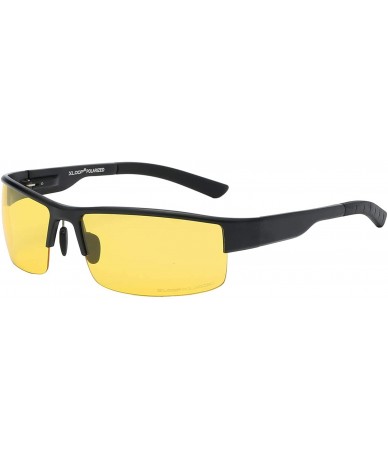 Wrap Polarized Aircraft Aluminum Driving Wrap Around Sunglasses For Men - Matte Black - Polarized Yellow Night Driving - CX18...