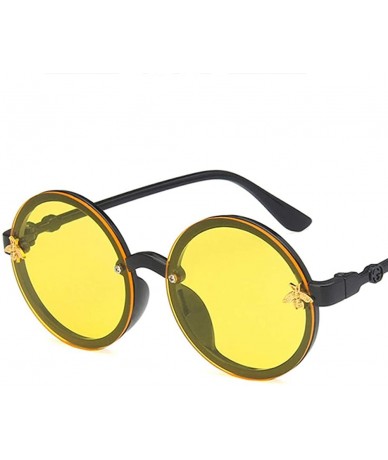 Round Unisex Sunglasses Retro Black Grey Drive Holiday Round Non-Polarized UV400 - Black Yellow - C018RLIZEX8 $7.39