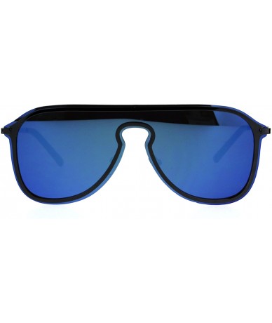 Oversized Mens Color Mirror Oversize Rimless Metal Trim Shield Racer Sunglasses - Gunmetal Blue - CK18CGN7YOE $28.28