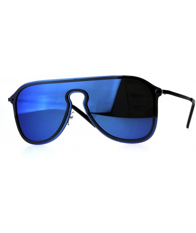 Oversized Mens Color Mirror Oversize Rimless Metal Trim Shield Racer Sunglasses - Gunmetal Blue - CK18CGN7YOE $10.61