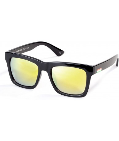 Square Classic Polarized Sunglasses For Men Retro Square Frame Mirrored Lens- UV400 - Gold Lens/Black Frame - CE18ESG2KRQ $12.50