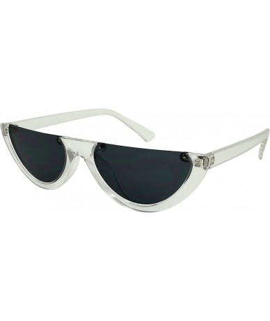 Oval Retro Inspired Plastic Oval Half Frame Cut-off Sunglasses w/Flat lens - Clear Frame/Grey Lens - CB189KOD0KE $9.79