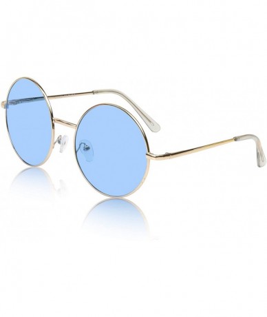 Aviator Big Round Sunglasses Retro Circle Tinted Lens Glasses UV400 Protection - Blue - CC180TT05HE $20.61