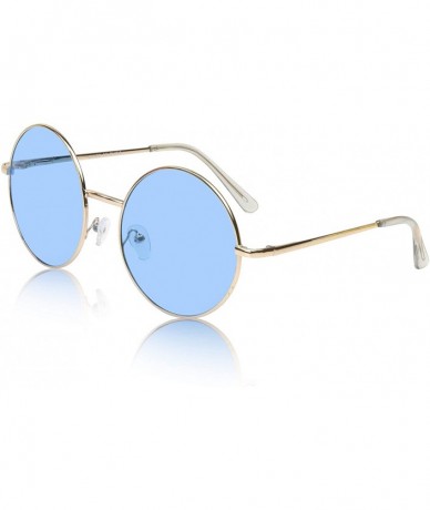 Aviator Big Round Sunglasses Retro Circle Tinted Lens Glasses UV400 Protection - Blue - CC180TT05HE $8.24