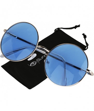 Aviator Big Round Sunglasses Retro Circle Tinted Lens Glasses UV400 Protection - Blue - CC180TT05HE $8.24