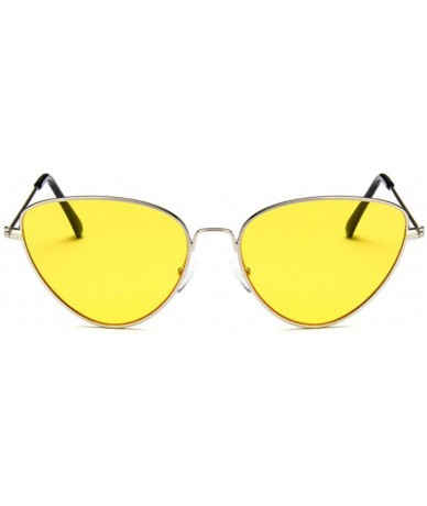 Cat Eye Women Fashion Triangle Cat Eye Sunglasses with Case UV400 Protection Beach - Silver Frame/Yellow Lens - C718WNWWIL5 $...