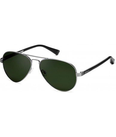 Aviator Runaway - Aviator Women's & Men's Sunglasses - 60 mm - Brushed Silver / Dark Green - CQ18DIYM8G8 $119.54