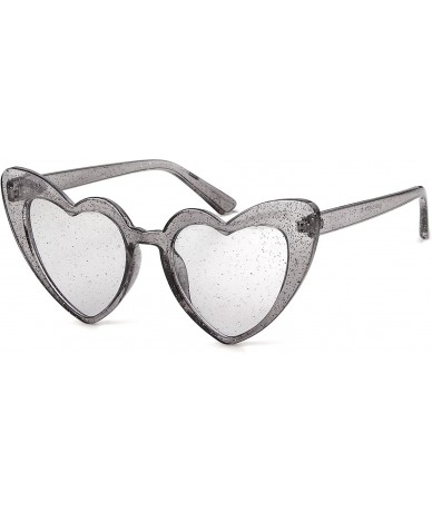 Cat Eye Clout Goggle Heart Sunglasses Vintage Cat Eye Mod Style Retro Kurt Cobain Glasses - Grey Glitter - CU18Q74H975 $7.74