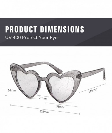 Cat Eye Clout Goggle Heart Sunglasses Vintage Cat Eye Mod Style Retro Kurt Cobain Glasses - Grey Glitter - CU18Q74H975 $7.74