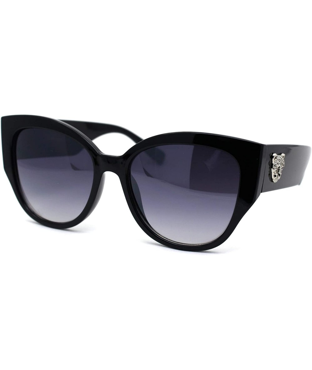 Oversized Womens Cougar Head Emblem Thick Horn Rim Oversize Cat Eye Sunglasses - Black Silver Smoke - CL193MSYHC5 $14.52