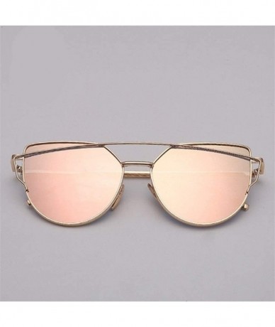 Cat Eye 2020 Cat Eye Sunglasses Women Vintage Metal Reflective Glasses for Women Mirror Retro (Color Gold Pink) - C3199EK9YUO...