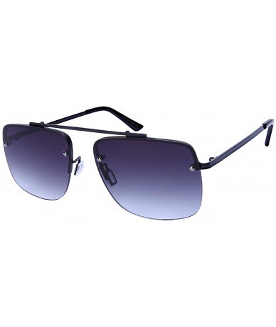 Oversized Retro Inspired Square Brow Bar Sunglasses w/Flat Lens 25154-FLAP - Matte Black - CQ12NTCZXA2 $19.70