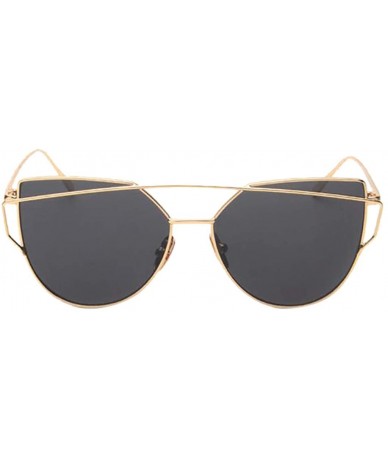 Round Cat Eye Mirrored Flat Lenses Street Fashion Vintage Metal Frame Sunglasses For Men/Women - Gold - CA194Q557OE $10.71