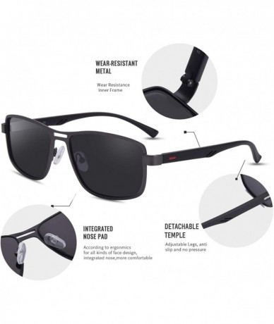 Rectangular Rectangular Polarized Sunglasses for Men-100% UV400 Protection Mens Sunglasses Alloy Frame - CF18Z9CN7CT $9.15