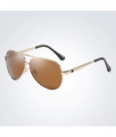 Goggle New Polarized Sunglasses Men Pilot Mens - Gold Tea - CL197Y76E5Y $41.29